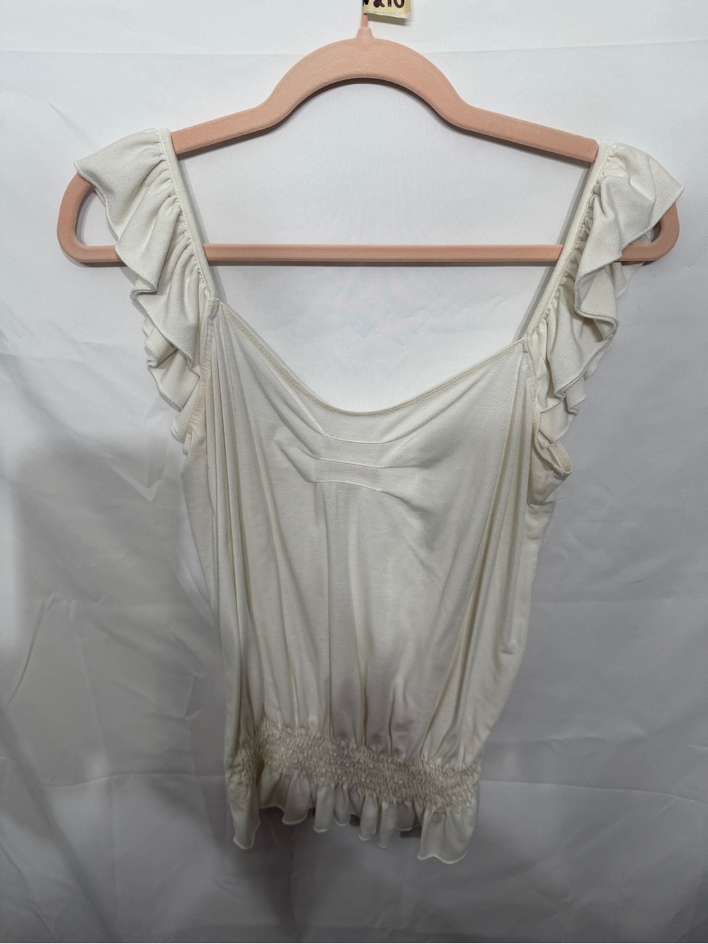 Guess Jeans Cream Smocked Ruffle Tank Petite Small Romantic Summer Top